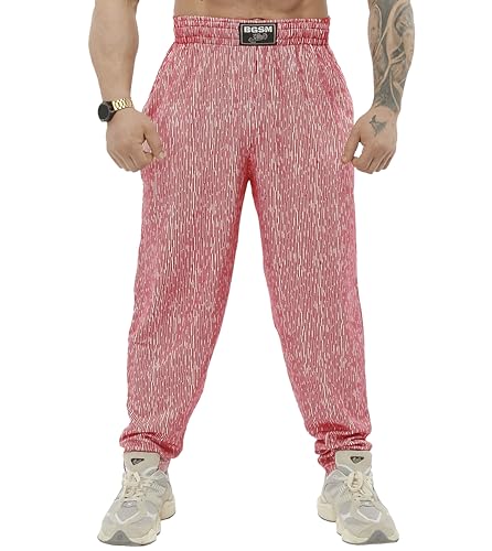 BIG SAM SPORTSWEAR COMPANY Herren Baggy Sweatpants mit Taschen, Oldschool Loose Fit Gym Pants, Rot-Weiß, Mittel von BIG SAM SPORTSWEAR COMPANY