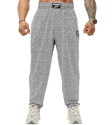 BIG SAM SPORTSWEAR COMPANY Herren Baggy Sweatpants mit Taschen, Oldschool Loose Fit Gym Pants, Schwarzes Muster, X-Groß von BIG SAM SPORTSWEAR COMPANY