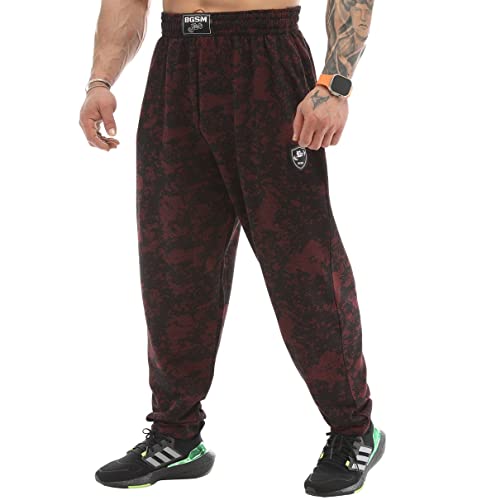 BIG SAM SPORTSWEAR COMPANY Herren Baggy Sweatpants mit Taschen, Oldschool Loose Fit Gym Pants, schwarz / rot, 3XL von BIG SAM SPORTSWEAR COMPANY