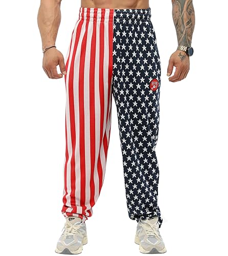 BIG SAM SPORTSWEAR COMPANY Herren Baggy Sweatpants mit Taschen Loose Fit Streifen Oldschool Trainingshose, Amerikanisch, 3XL von BIG SAM SPORTSWEAR COMPANY