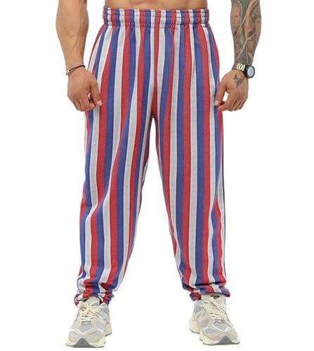 BIG SAM SPORTSWEAR COMPANY Herren Baggy Sweatpants mit Taschen Loose Fit Streifen Oldschool Trainingshose, Rot/Ausflug, einfarbig (Getaway Solids), Mittel von BIG SAM SPORTSWEAR COMPANY