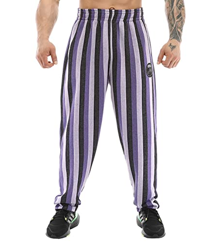 BIG SAM SPORTSWEAR COMPANY Herren Baggy Sweatpants mit Taschen Loose Fit Streifen Oldschool Trainingshose, Violett, Klein von BIG SAM SPORTSWEAR COMPANY