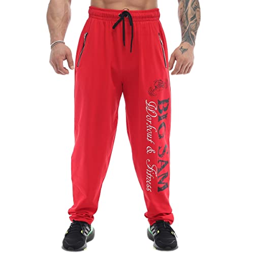 BIG SAM SPORTSWEAR COMPANY Herren Bodybuilding Workout Komfort Design Baggy Muscle Trainingshose, Rot/Ausflug, einfarbig (Getaway Solids), 3XL von BIG SAM SPORTSWEAR COMPANY