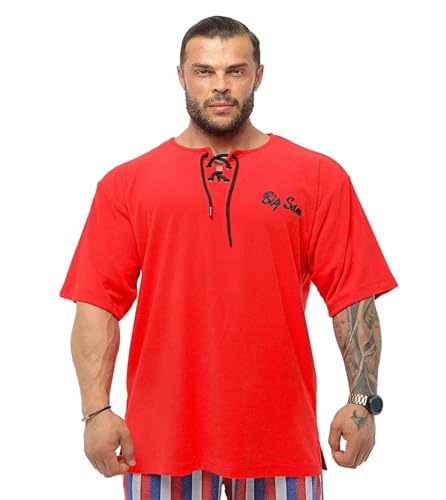 BIG SAM SPORTSWEAR COMPANY Herren Oversize Handtuch T-Shirt Bodybuilding Lifting Cardio Ragtop Stickerei Active T-Shirt, Rot/Ausflug, einfarbig (Getaway Solids), XL von BIG SAM SPORTSWEAR COMPANY