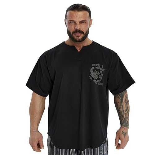 BIG SAM SPORTSWEAR COMPANY Herren Oversize T-Shirt %95 Bio-Baumwolle Atmungsaktiv Workout Lifting T-Shirt, Schwarz, L von BIG SAM SPORTSWEAR COMPANY