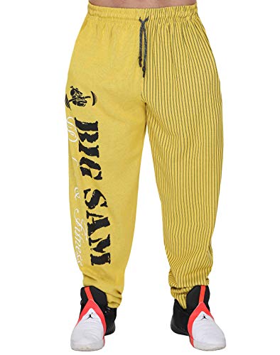 BIG SAM SPORTSWEAR COMPANY Herren Sweathose mit Taschen, Bodybuilding Workout Comfort Design Baggy Muscle Pants, gelb, 3X-Groß von BIG SAM SPORTSWEAR COMPANY