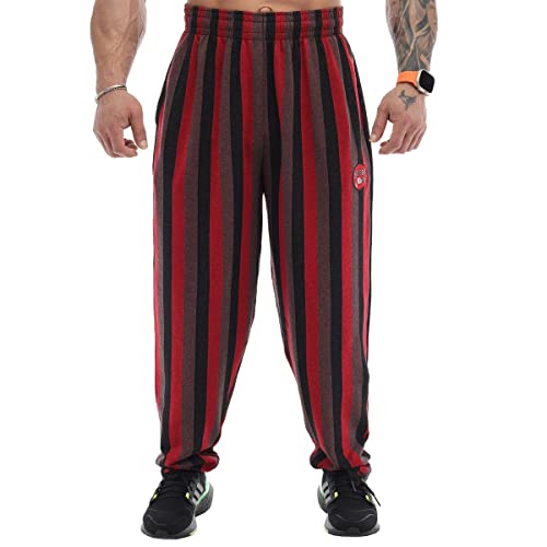Big SAM Sportswear Company Herren-Sweathose mit Taschen, lockere Passform, gestreift, Oldschool-Trainingshose, rot/Black, Groß von BIG SAM SPORTSWEAR COMPANY