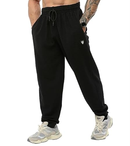 BIG SAM SPORTSWEAR COMPANY Herren Sweatpants mit lockerer Passform, Handtuch, Baggy Pants, Schwarz, X-Groß von BIG SAM SPORTSWEAR COMPANY
