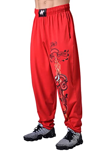 Herren Baggy Pants Dragon Design Gym Sweatpants, rot, X-Groß von BIG SAM SPORTSWEAR COMPANY