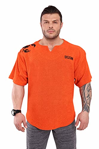 Herren Gym T-Shirt Active Wear Bodybuilding Lifting Oversize Rag Top | Handtuch Textur, Baumwolle Training Top, Orange, Groß von BIG SAM SPORTSWEAR COMPANY