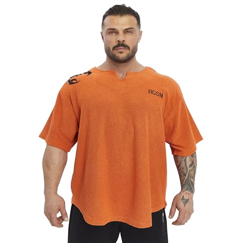 Herren Gym T-Shirt Active Wear Bodybuilding Lifting Oversize Rag Top | Handtuch Textur Baumwolle Training Top, Orange/Abendrot im Zickzackmuster (Sunset Chevron), 3X-Groß von BIG SAM SPORTSWEAR COMPANY