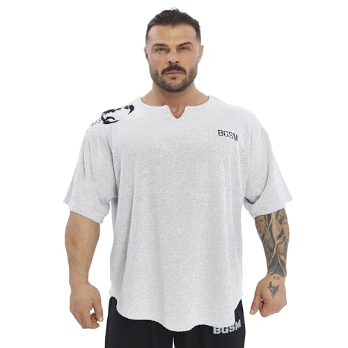 Herren Gym T-Shirt Active Wear Bodybuilding Lifting Oversize Rag Top | Handtuch Textur Baumwolle Training Top, Cremeweiß, L von BIG SAM SPORTSWEAR COMPANY