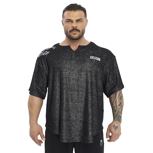 Herren Gym T-Shirt Active Wear Bodybuilding Lifting Oversize Rag Top | Handtuch Textur Baumwolle Training Top, Schwarz, L von BIG SAM SPORTSWEAR COMPANY