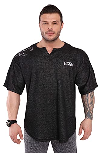 Herren Gym T-Shirt Active Wear Bodybuilding Lifting Oversize Rag Top | Handtuch Textur Baumwolle Training Top, schwarz, Mittel von BIG SAM SPORTSWEAR COMPANY