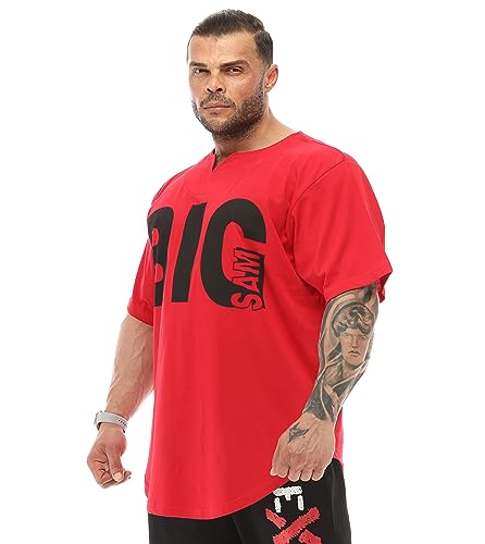 Herren Oversize T-Shirt Dünner Stoff 100% Baumwolle Rag Top Gym T-Shirt, Rot/Ausflug, einfarbig (Getaway Solids), 4X-Groß von BIG SAM SPORTSWEAR COMPANY