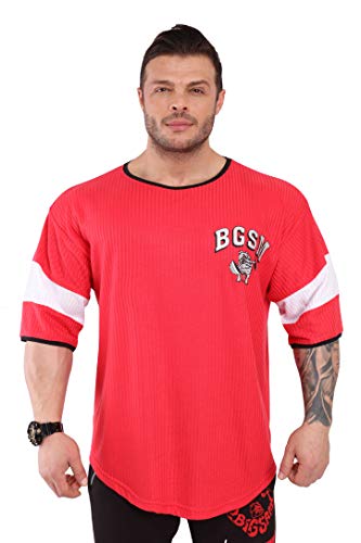 Herren Workout T-Shirt | Kurzarm Oversize Bodybuilding und Fitness Top, Rot/Ausflug, einfarbig (Getaway Solids), L von BIG SAM SPORTSWEAR COMPANY