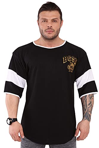 Herren Workout T-Shirt | Kurzarm Oversize Bodybuilding und Fitness Top, schwarz, X-Groß von BIG SAM SPORTSWEAR COMPANY