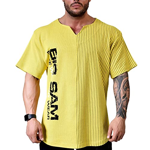 Big SM Sportswear MUSCLEWEAR Ragtop Rag Top Gym Fitness Sport T-Shirt Fitness Bodybuilding Herren halbarm 3264 gelb 3XL von BIG SM EXTREME SPORTSWEAR