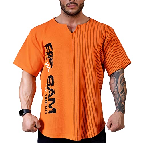 Big SM Sportswear MUSCLEWEAR Ragtop Rag Top Gym Fitness Sport T-Shirt Fitness Bodybuilding Herren halbarm 3263 orange L von BIG SM EXTREME SPORTSWEAR