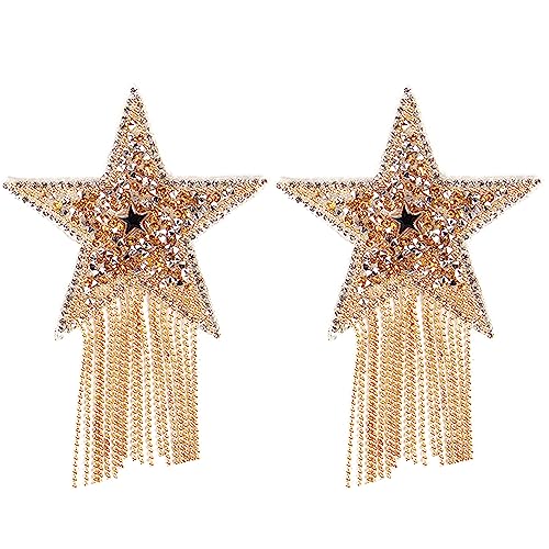 BIGFOX Nipple Cover Star Erotische Selbstklebende Nippelpads Ultra Dünne Damen Wiederverwendbare & Waschbare Nippelabdeckungen mit Strasssteinen und Quasten Gold von BIGFOX