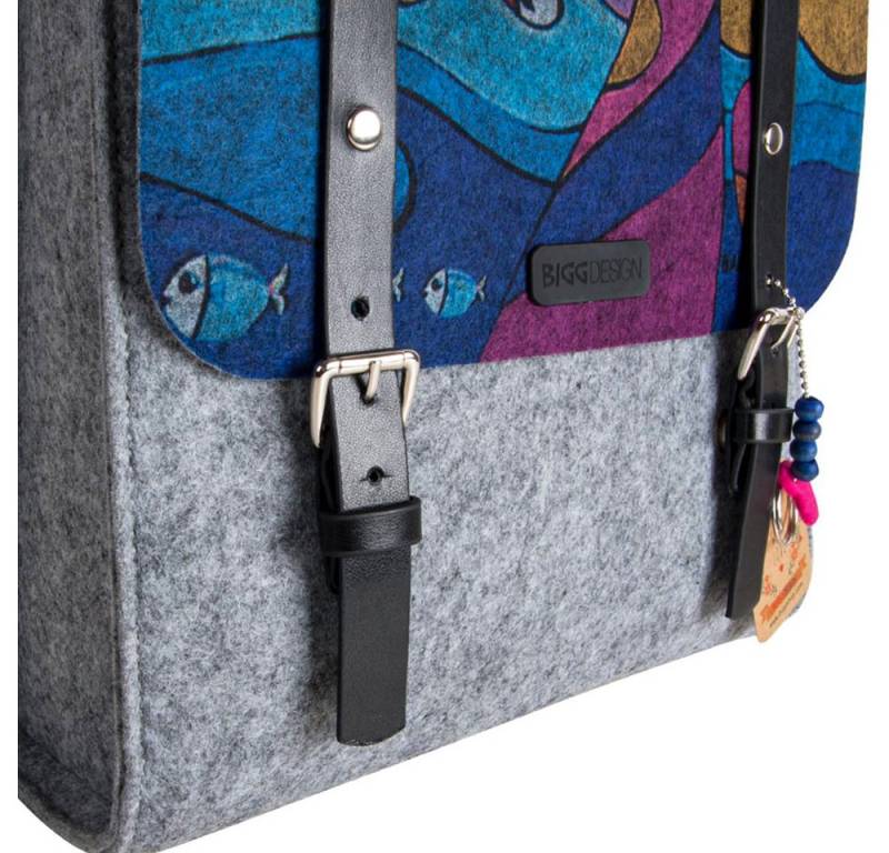 BIGGDESIGN Schulrucksack Biggdesign Owl and City Rucksack aus Filz, Tagesrucksack für Jeden Anl von BIGGDESIGN