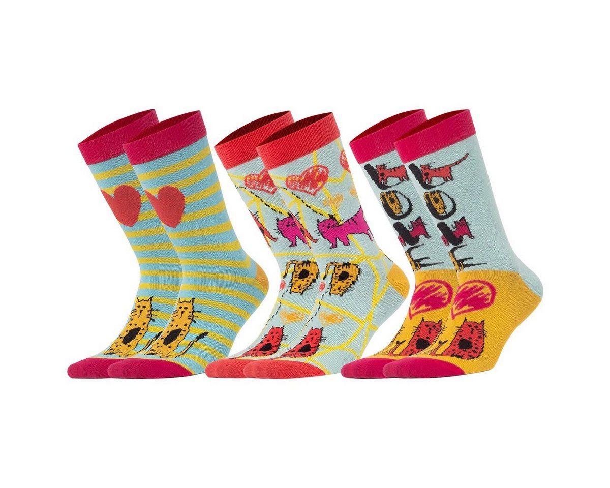 BIGGDESIGN Socken Biggdesign Cats Damen Socken Set, Baumwolle, Größe 36-40, 3er Pack (1-Paar) von BIGGDESIGN