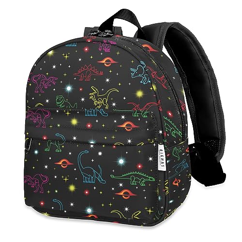 BIGHAS Leichter Kleinkind-Kinderrucksack mit Brustgurt für Jungen und Mädchen, Vorschulkindergarten 3–6 Jahre, 30 Farben, Dinosaurier/Universum, One_Size, Rucksack für Kleinkinder von BIGHAS