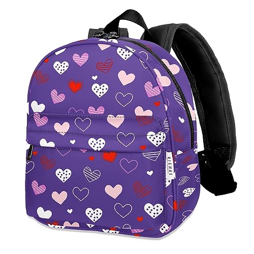 BIGHAS Leichter Kleinkind-Kinder-Rucksack mit Brustgurt für Jungen und Mädchen, Vorschule, Kindergarten, 3-6 Jahre alt, 30 Farben, Herz/Violett, One_Size, Kleinkind Rucksack von BIGHAS