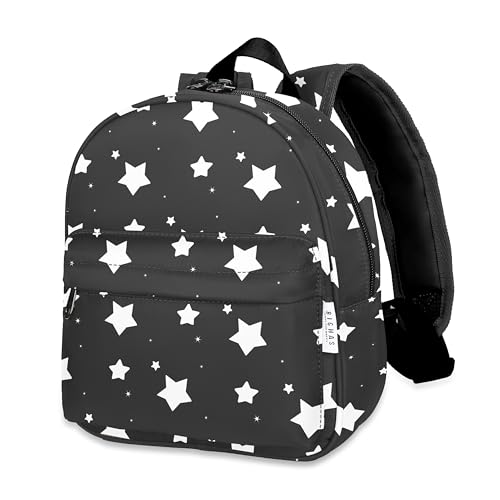 BIGHAS Leichter Kleinkind-Kinder-Rucksack mit Brustgurt für Jungen und Mädchen, Vorschule, Kindergarten, 3-6 Jahre alt, 30 Farben, Stern / Schwarz, One_Size, Kleinkind Rucksack von BIGHAS