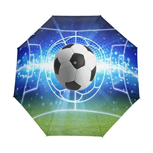 BIGJOKE Regenschirm, 3-fach faltbar, automatisches Öffnen und Schließen, Sportball, Fußball, winddicht, für Reisen, leicht, Regenschirm, kompakt für Jungen, Mädchen, Herren, Damen, multi, Size:37.8x42.5 inch von BIGJOKE