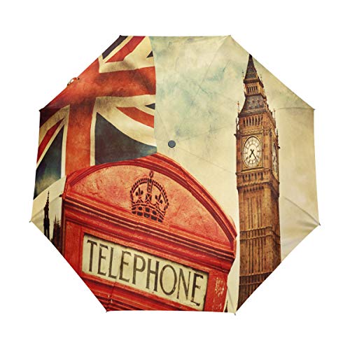 Bigjoke Regenschirm mit automatischer Öffnung, Vintage, London Big Ben England Flagge, Winddicht, für Reisen, leicht, UV-Schutz, kompakt für Jungen, Mädchen, Männer, Frauen Bigjoke Regenschirm mit automatischer Öffnung, Vintage, London Big Ben England Flagge, Winddicht, für Reisen, leicht, UV-Schutz, kompakt für Jungen, Mädchen, Männer, Frauen von BIGJOKE