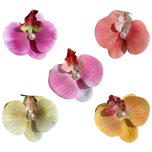 5 x Orchideen-Haarspangen, modische Damen-Haarspange, eleganter Bohemian-Braut-Haarschmuck, Bühnen-Haarspange, hawaiianische Blumen-Haarspange, geeignet für Mädchenpartys, Hochzeiten, Reisen und von BIGLHUI