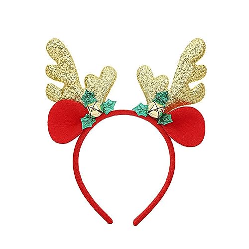BIGULA Niedliches Weihnachtsgeweih-Stirnband mit Mistelzweig-Haarreifen, festlicher Party-Kopfschmuck, Party-Kopfschmuck, Weihnachts-Stirnbänder für Kinder von BIGULA