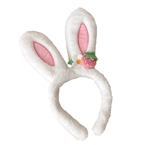 Süße Erdbeere Blume Hasenohren Stirnband Cartoon Plüsch Haarband Frohe Ostern Frauen Mädchen Prinzessin Haarschmuck von BIGULA