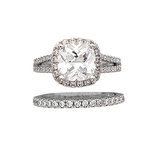 Anhänger Ringe Kette Her Mit Den Ringen 2pcs Full Diamond Ring Set Größe 6 bis 10 Verlobung Hochzeit Schmuck Geburtstag Muttertag Valentinstag Geschenke für Frauen und Mädchen Gardine (Silver, 6) von BIISDOST