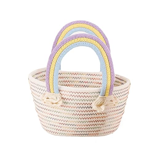 BIISDOST Baumwollseil gewebte Regenbogentasche Xipu Geschenk Wolke Handtasche Mode Handtasche DIY Geschenk Regenbogen Zwei Taschen Damen Schwarz (Beige, A) von BIISDOST