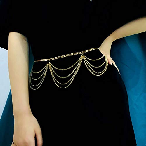BIISDOST Body Chain Belt Damenbundgürtel Kette Quaste Taille Dekorativer langer Gürtel Schal Mit Mütze Herren (Gold, One Size) von BIISDOST