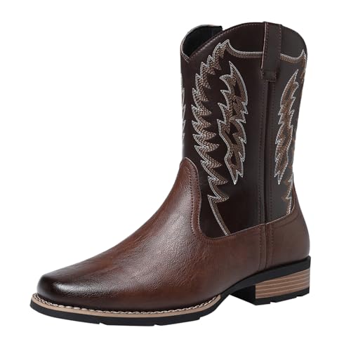 BIISDOST Boots Herren Westernstiefel Kunstleder Cowboyboots Klassisch Lederstiefelel Kurze Ankle Boots Männer Mittelalter Schuhe Kleiner Absatz Vintage Stiefeletten 39-48 von BIISDOST