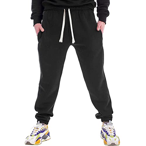 BIISDOST Cargo Hose Herren Baumwollhose Sweatpants Herbst Winter Herren Hosen Mit Gummizug Yogahose Stoffhose Strandhose Stoffhose Freizeithose mit Kordelzug Bequem Cargohose Haremshose (Black, XXXL) von BIISDOST