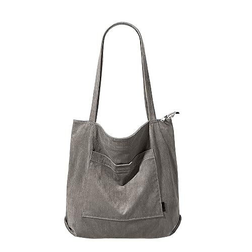 BIISDOST Cord-Canvas-Handtasche, einfache Retro-Umhängetasche, Damentasche Dachbox Taschen (Grey, One Size) von BIISDOST