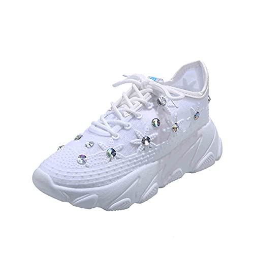 BIISDOST Damen Plateau Sneaker Bequeme Netz Laufschuhe mit Keilabsatz Atmungsaktive Strass Glänzend Freizeitschuhe Leichte Schuhe Hohle Loafer Laufen Sneakers Pailletten Glitzer Turnschuhe Outdoor von BIISDOST