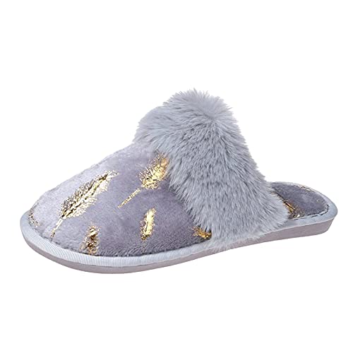 BIISDOST Damen Plüsch Hausschuhe Warme Slip On Heimschuhe Bequem Flache Clogs Bequem Komfort Paar Pantoffeln Filzpantoffeln Herren Baumwollschuhe Fluffy Flache Weiche Weiche Kuschelig von BIISDOST
