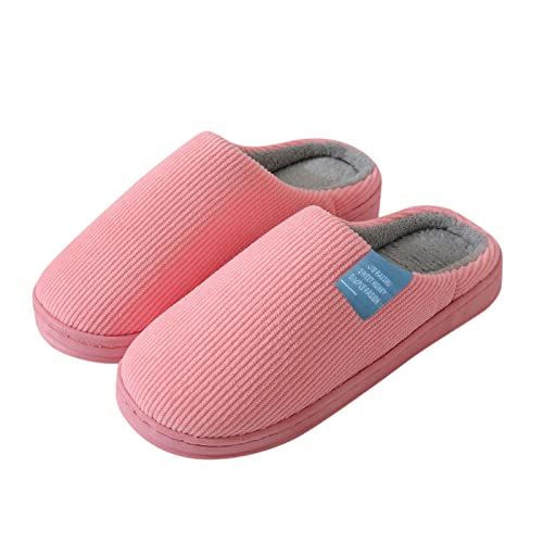 BIISDOST Damen Plüsch Rutschfeste Hausschuhe Winter Gefüttert Weiche Kuschelig Slippers Winterhausschuhe Elegante Indoor Pantoletten Pantoffeln Herren Hüttenschuhe Schlappen (Z01-Pink, 38-39) von BIISDOST