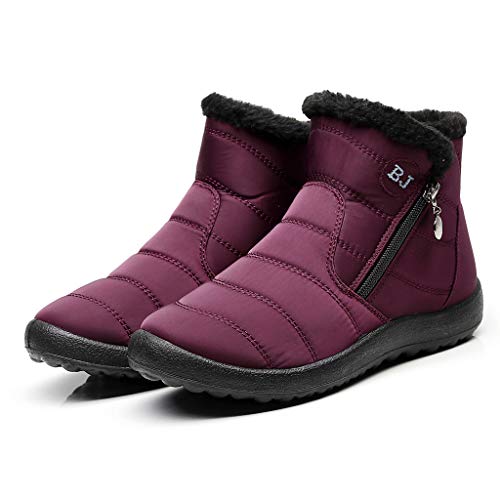 BIISDOST Damen Schnürboots Winter Schnee Schneeschuhe Wanderschuhe Wasserdicht Stiefel Wasserfest Kurzschaft Winterstiefel Schlupfstiefel Snowboots Frauen Outdoor Gefüttert Schlupfboots Schneestiefel von BIISDOST