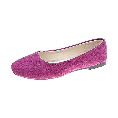 BIISDOST Damen- und Mädchen-Schuhe, einfarbig, große Größe, zum Hineinschlüpfen, flach, flach, bequem, lässig, einzelne Schuhe Damenschuhe Rot 38 (Hot Pink, 35) von BIISDOST