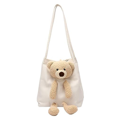 BIISDOST Eine Schulter Canvas Tasche Student Tasche Damen reine Farbe süße Handtasche hohe Kapazität Casual Reise Kawaii Geschenk Mode minimalistisch Gürtel Taschen Handwerk (White, One Size) von BIISDOST