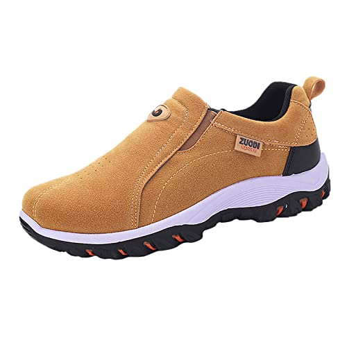 BIISDOST Einfarbige runde Zehen-Laufschuhe für Herren Stahlkappen Schuhe Herren 40 (Brown, 43) von BIISDOST