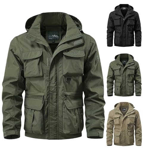 BIISDOST Feldjacke Herren Leicht Herausnehmbares Kapuzenjacke | Cargojacke 2in1 Anglerweste + Outdoorjacke Atmungsaktiv Arbeitsjacke Multifunktions Taktische Jacke Regular Fit M-5XL von BIISDOST