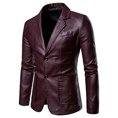 BIISDOST Herren Sakko Slim Fit MäNner Blazer Modern Freizeit Leichte Jackett Anzugjacke Herrenmode Leder Business Anzug Einfarbig Stilvolle Outwear Mantel Jacken-Blazer Herbst Reverskragen Sakko von BIISDOST