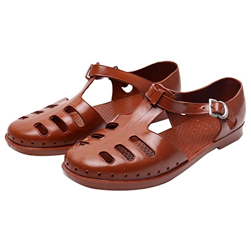 BIISDOST Herren Sandalen Baotou Fashion Herren Sandalen Retro Old Plastic Atmungsaktive Schuhe Schnallenriemen Sandalen Herren Schuhe Schwarz Rot (Brown, A) von BIISDOST